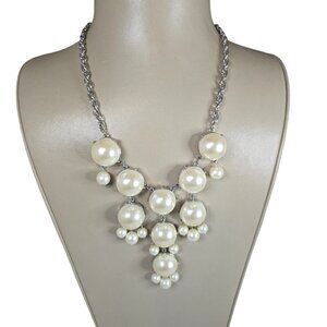 Women's Trendy Silver Plated Faux White Pearl Necklace